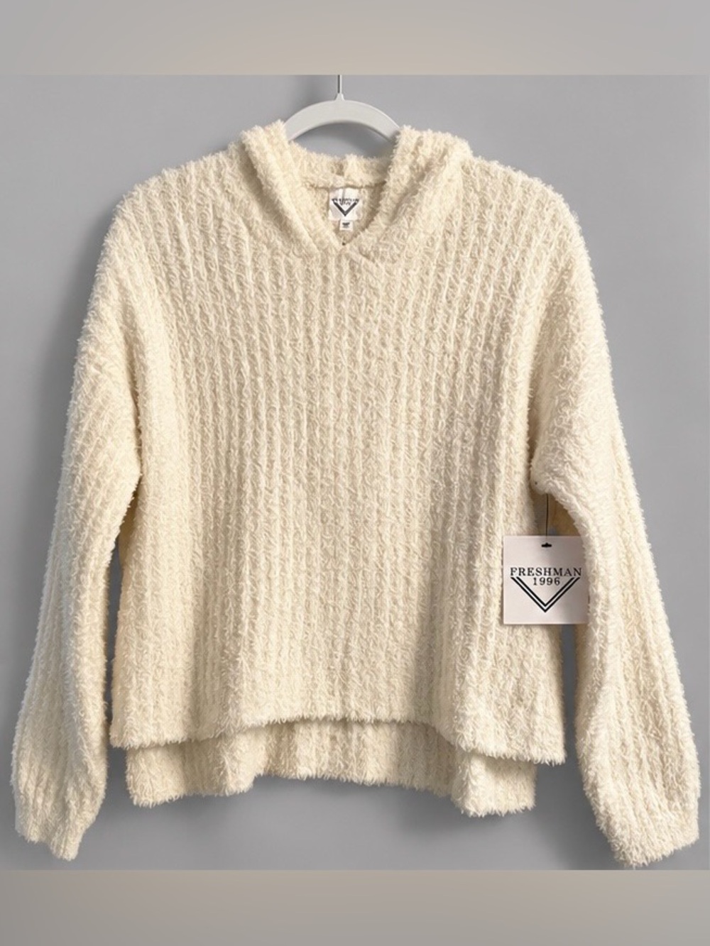 NWT Freshman Cream Textured Cowl-Neck Knit Sweater